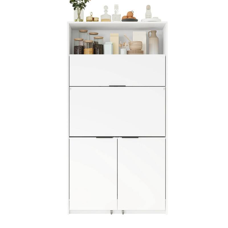 69"Tall Kitchen Pantry with Hutch, Multifunctional Storage Cabinet with Adjustable Shelf and Power Outlet