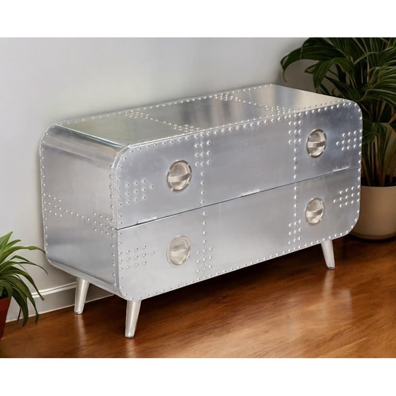 HomeRoots 44" Silver Aluminum Enclosed Storage TV Stand - 44' X '26' X '16