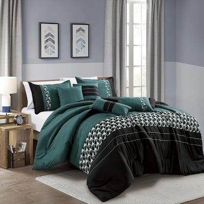 7 Piece Black Green Geometric Soft Bedding Comforter Set