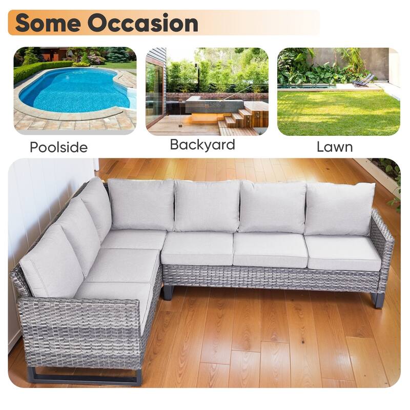 Fire Pit Table with Outdoor Sectional Sofa Ottoman Set