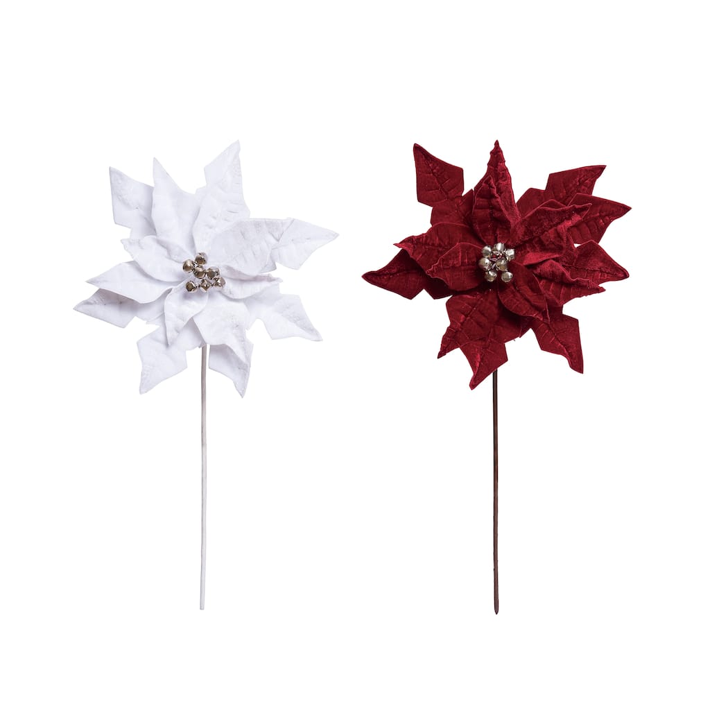 Transpac Christmas Velvety Poinsettia Pick w/Gold Glitz Set of 2 Christmas Home Decorations