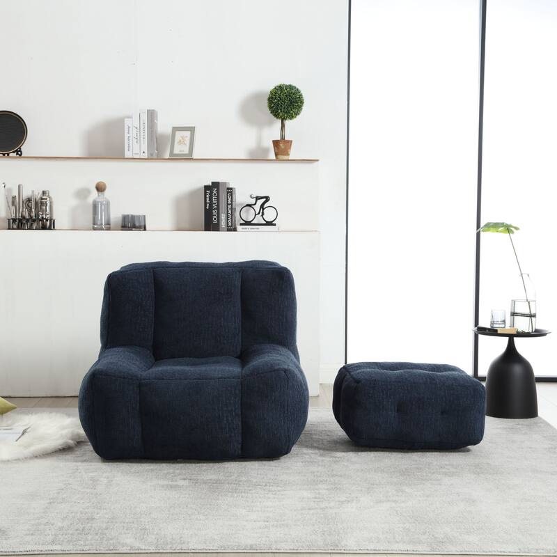 Oaks Aura Fluffy Bean Bag Chair, Super Soft Lazy Sofa Chair With Memory Foam And Ottoman, Indoor Modern Bean Bag Chair