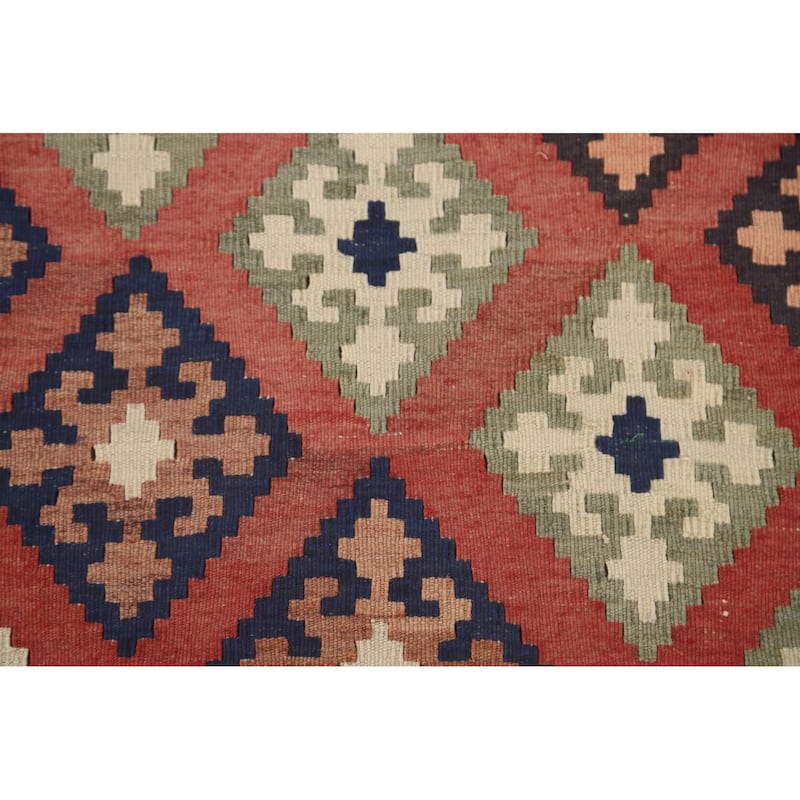 Orange Kilim Qashqai Persian Vintage Hand-Woven Wool Carpet - 4'2" x 6'2"