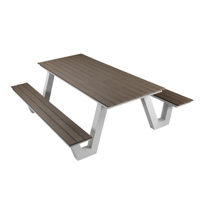 Limo 86 Inch Picnic Table, Smooth Gray Polyresin Slats, Aluminum Frame