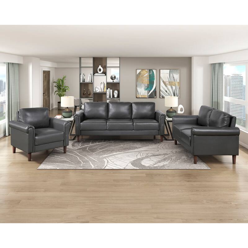Fremont & Park Frances Faux Leather 3-Piece Living Room Set - Brown Finish Feet