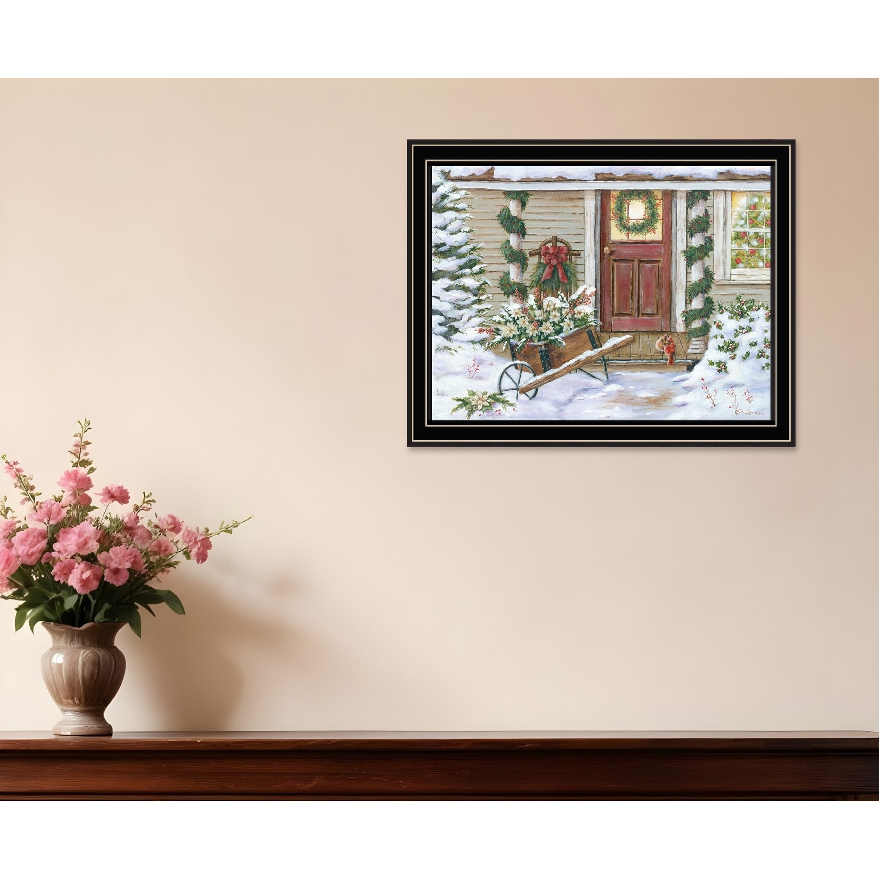 HomeRoots Decorated Holiday Porch Black Framed Wall Art