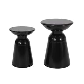 15 in. Black Round Metal End Table with Pedestal Base