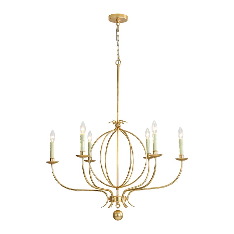 6-Light Mid-Century Modern Linear Sputnik Gold Leaf Chandelier for Living/Dining Room - 33.4 in. W x 37.8 in. H