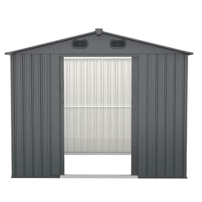 8 ft X 6ft Outdoor Metal Storage Shed, Galvanized Steel Garden Shed with 4 Vents and Double Sliding Door
