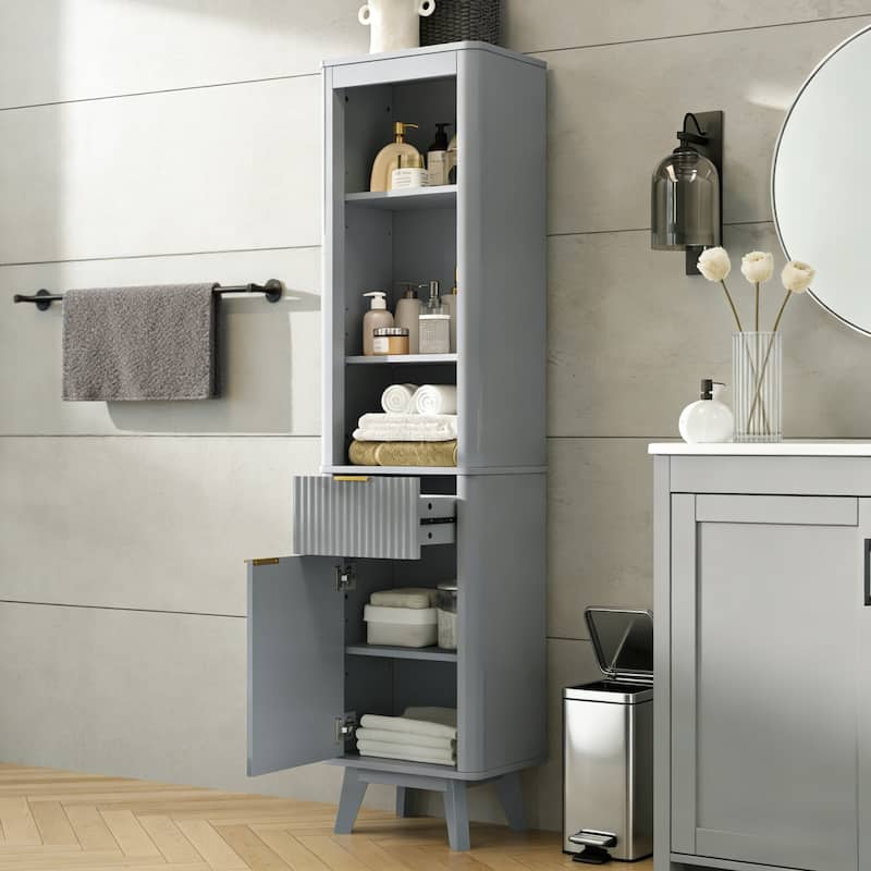 68" H Tall Bathroom Storage Cabinet with Adjustable Shelves and One Drawer & Door, Storage Cabinet for Bathroom, Living Room