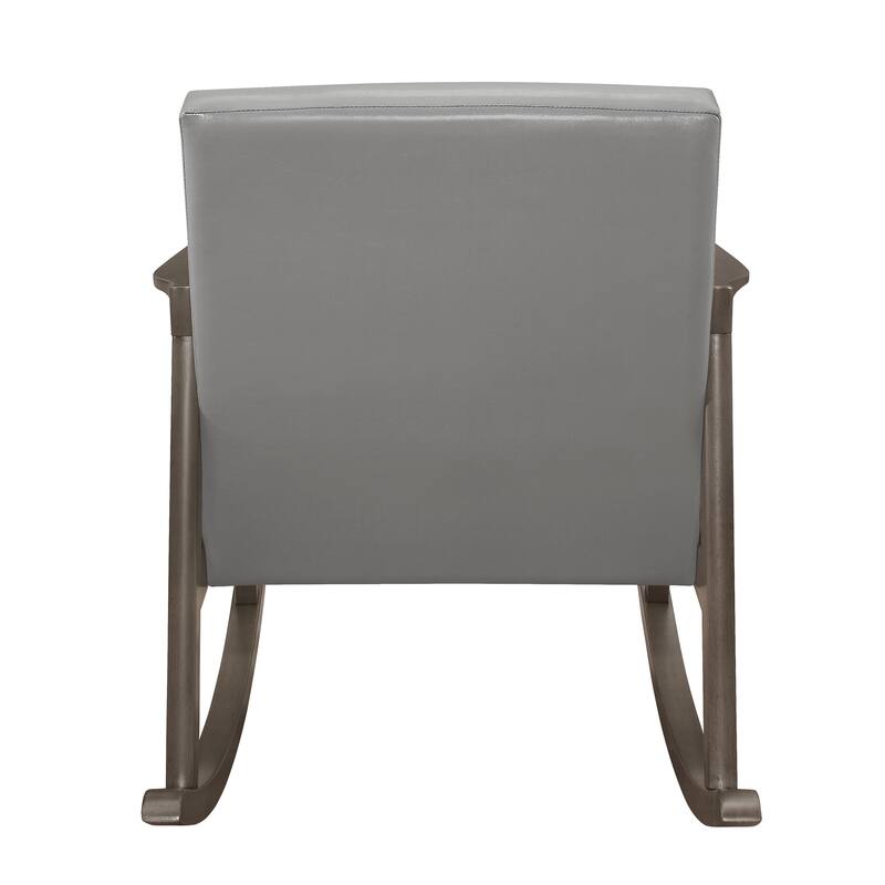 PU Leather Rocking Chair with Soild Wood Legs, Single Recline with Button Tufted Back, Armchair with Solid Wood Frame