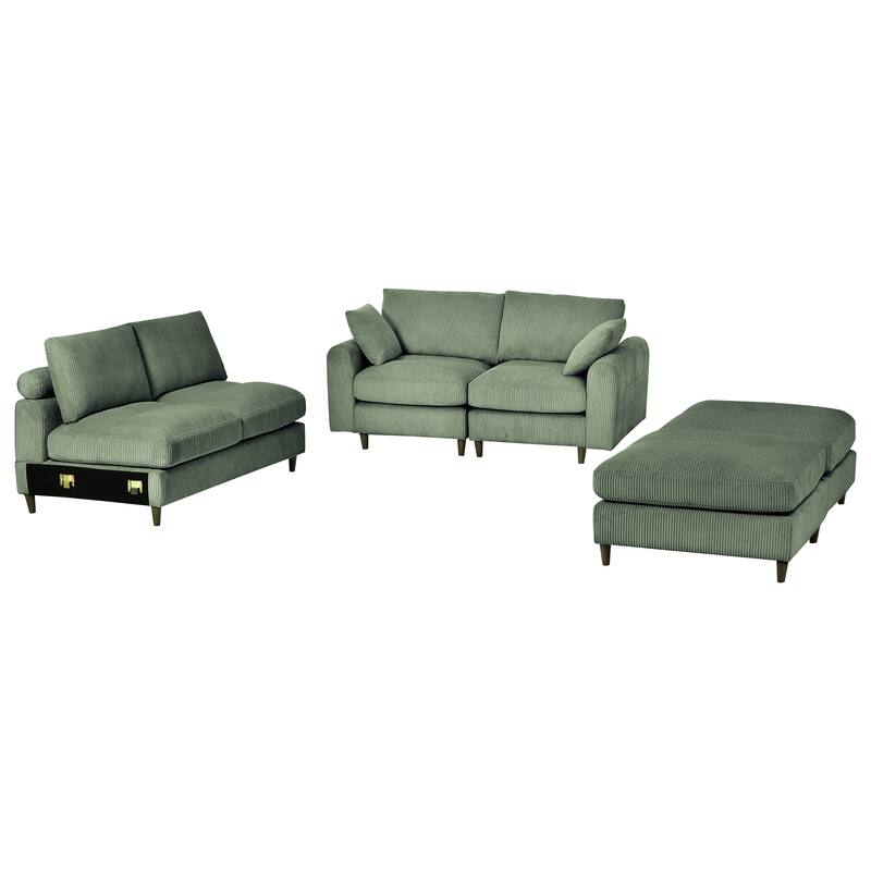 6-Seat Modern Corduroy Modular Sectional Sofa U-Shaped Convertible L-Shaped Design with Ottoman and Pillows