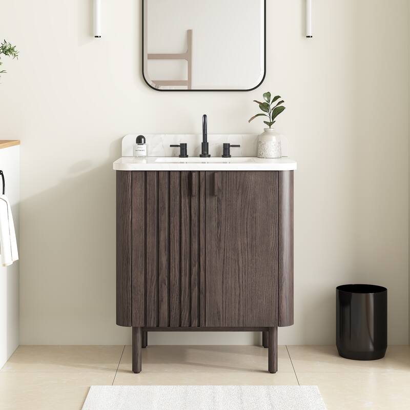 Avanity Blakely 31 in. Vanity Combo in Brown Oak finish with Calacatta Quartz Top