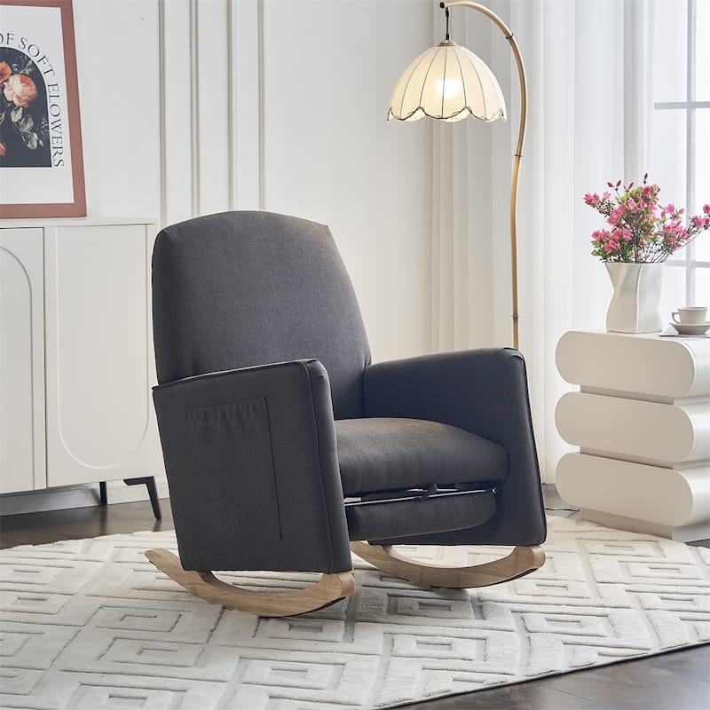 Cotton Linen Fabric Rocking Chair With Adjustable Footrest