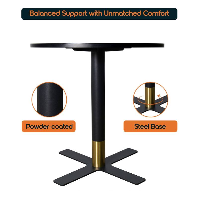 Vail Round Dining Table with 36 in. MDF Tabletop in Black Stainless Steel Cross Legs with Gold Accent Base Kitchen Table
