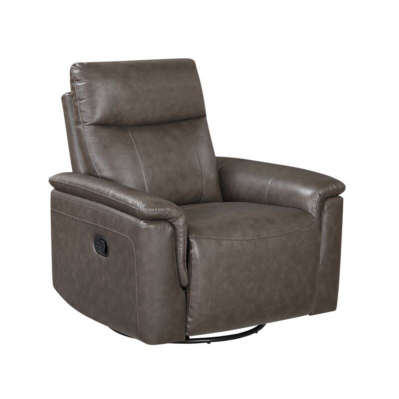 Koa 35" Leather Swivel Glider Reclining Chair - Gentle Gliding Motion - Dark Brown