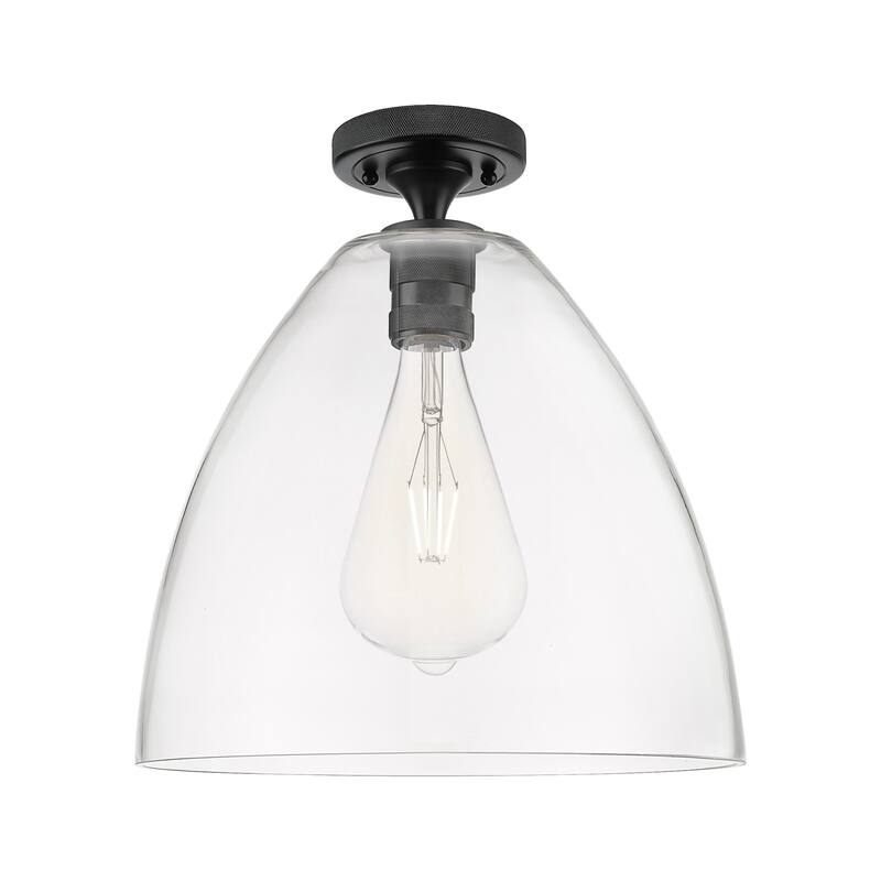 Innovations Lighting 434-1F-10-12 Crown Point Flush Dome Crown Point - Matte Black / Clear