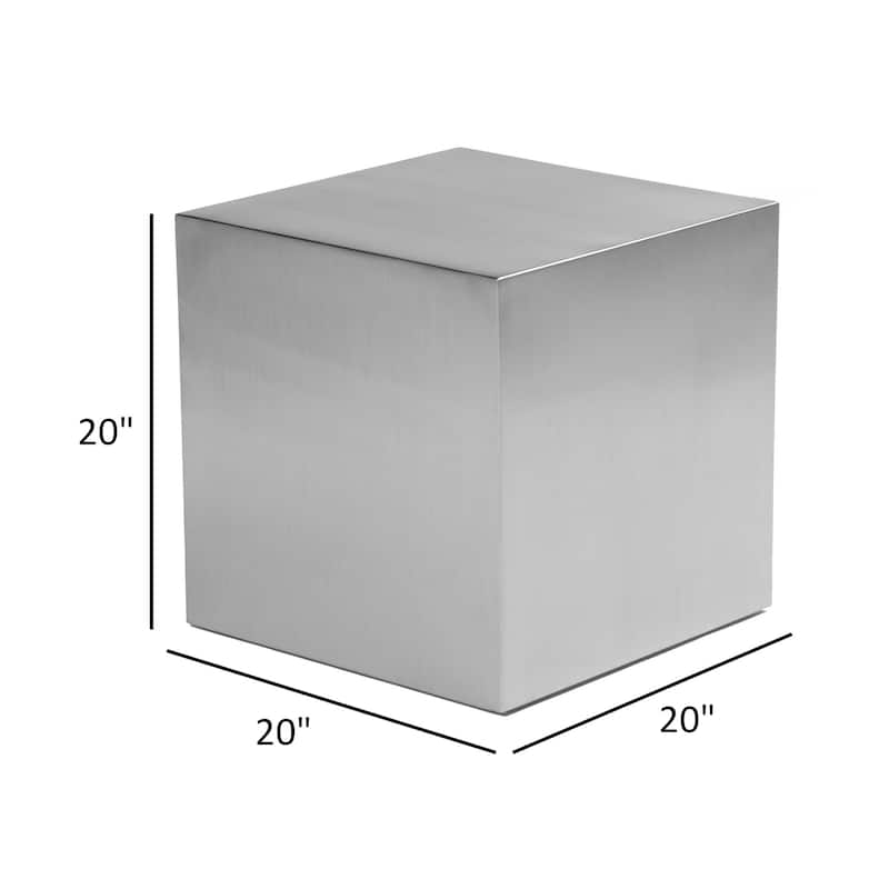 Brioni 20 Inch Tall Side End Table, Square Top, Brushed Silver Metal Frame