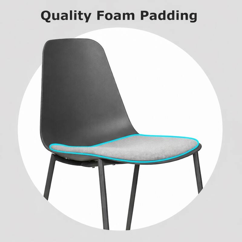 Set of 4 Plastic Dining Chairs Cushion Padded For Kitchen Metal Legs Guest Meeting Waiting Room Business Indoor Outdoor Patio