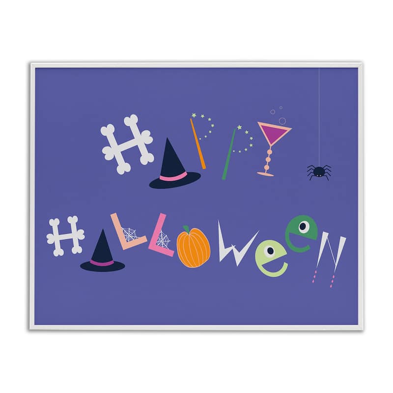 Stupell Eclectic Happy Halloween Framed Giclee Art Design By Sazerelli Designs - 30 x 24 - White
