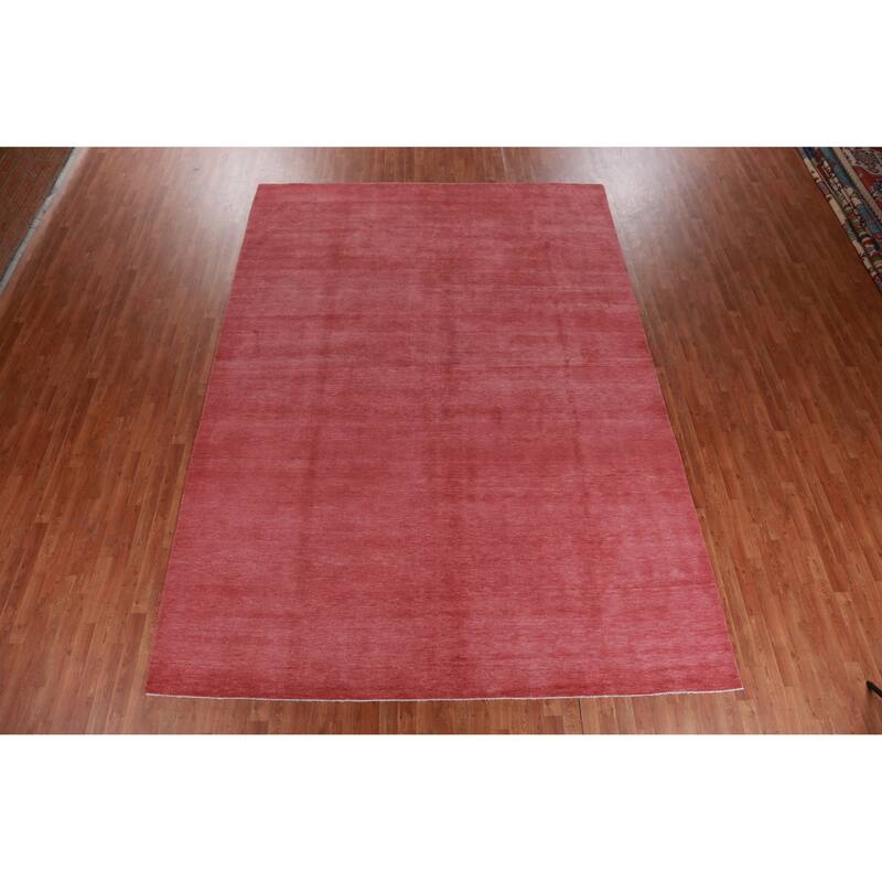 Hand Knotted Oriental 100% Wool Carpet Modern Solid Coral Gabbeh Area Rug - 12' 8'' X 9' 2''
