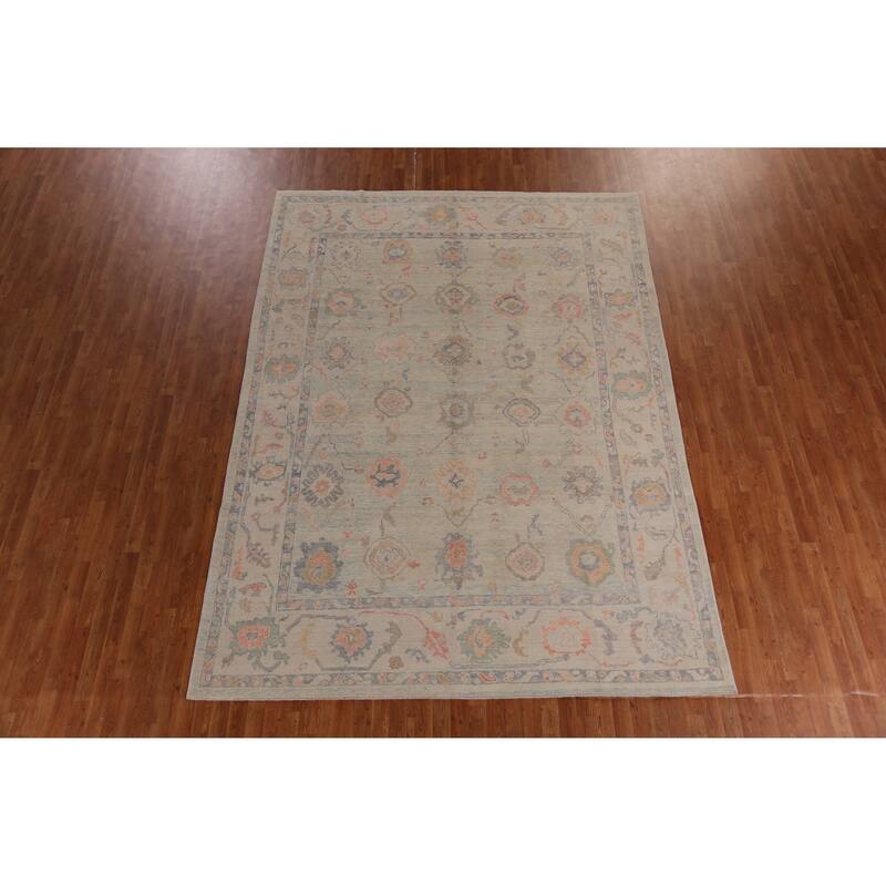 Hand Knotted Oriental 100% Wool Carpet Transitional All-Over Beige & Ivories Oushak Area Rug - 11' 4'' X 8' 4''
