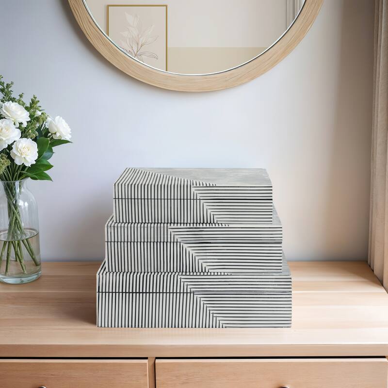 Decorative Box with Lid - Set of 3, 10", 11", 12", Black - 12.0"