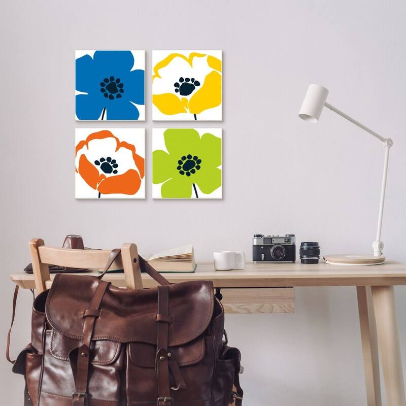 Stupell Vibrant Modern Floral Collage Multi-color Pop,4pc Multi Piece Canvas Wall Art Set