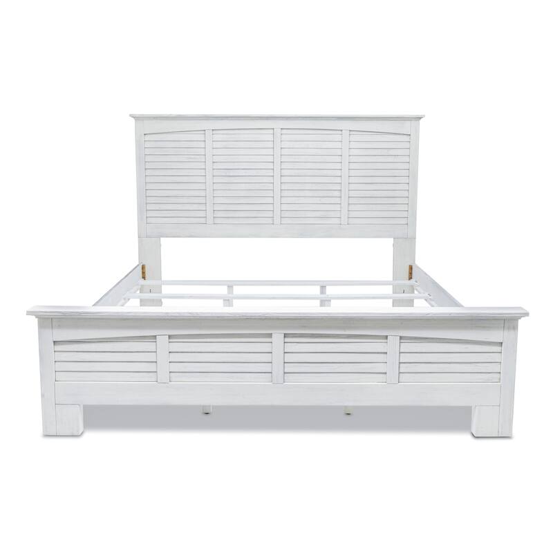 HomeRoots White Plantation Shutter Distressed Solid Wood King Bed Frame