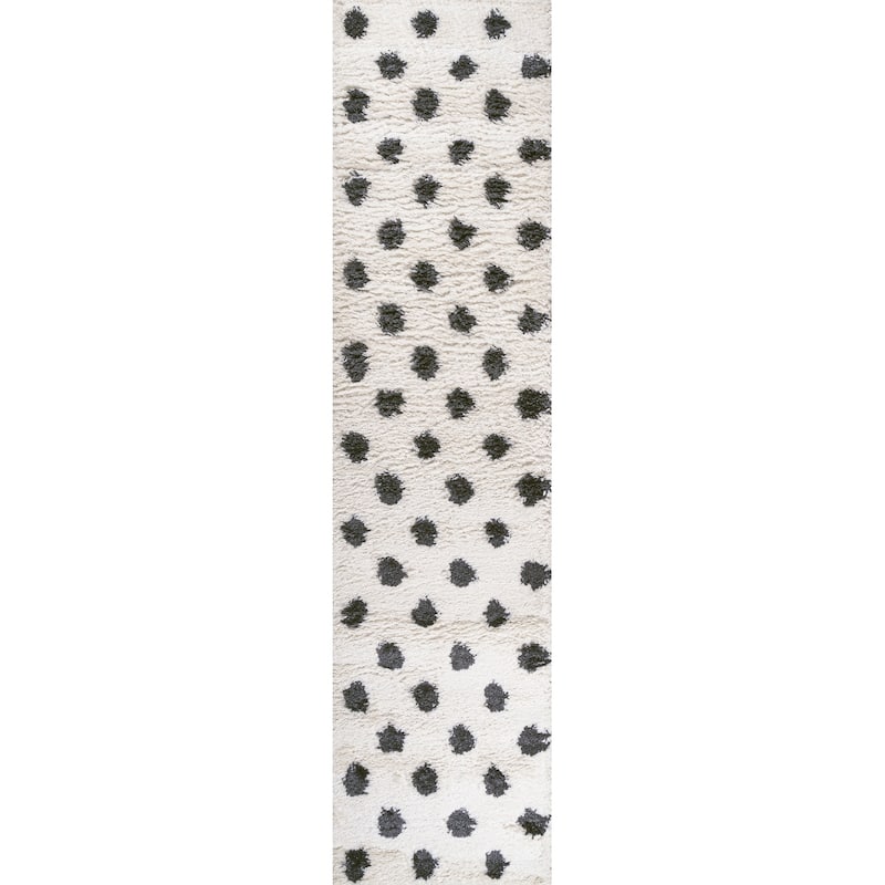 JONATHAN Y Caimari Modern Charcoal Dot Shag Area Rug - 2 X 8 - White/Black