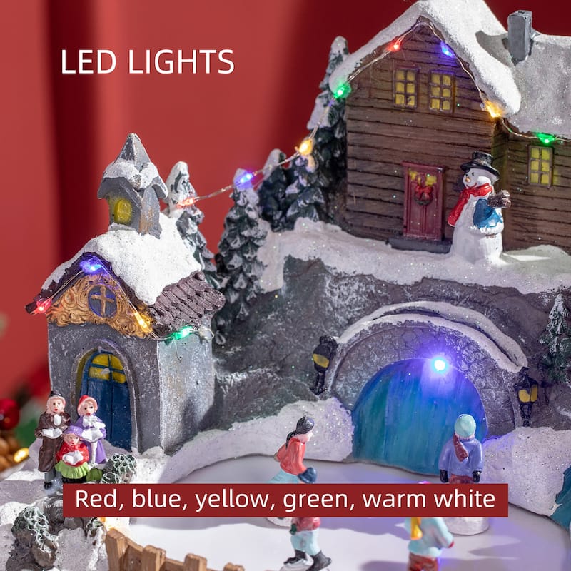 HOMCOM Christmas Village, Skating Pond Animated Winter Wonderland Set with Multicolored LED Light