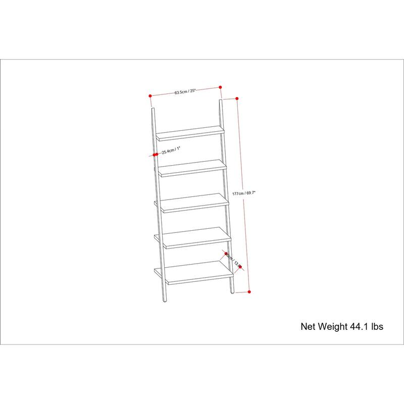 Simpli Home Trent SOLID MANGO WOOD & Metal 70x27" Rectangle Industrial Ladder Shelf in Natural - 15" D x 27" W x 70" H