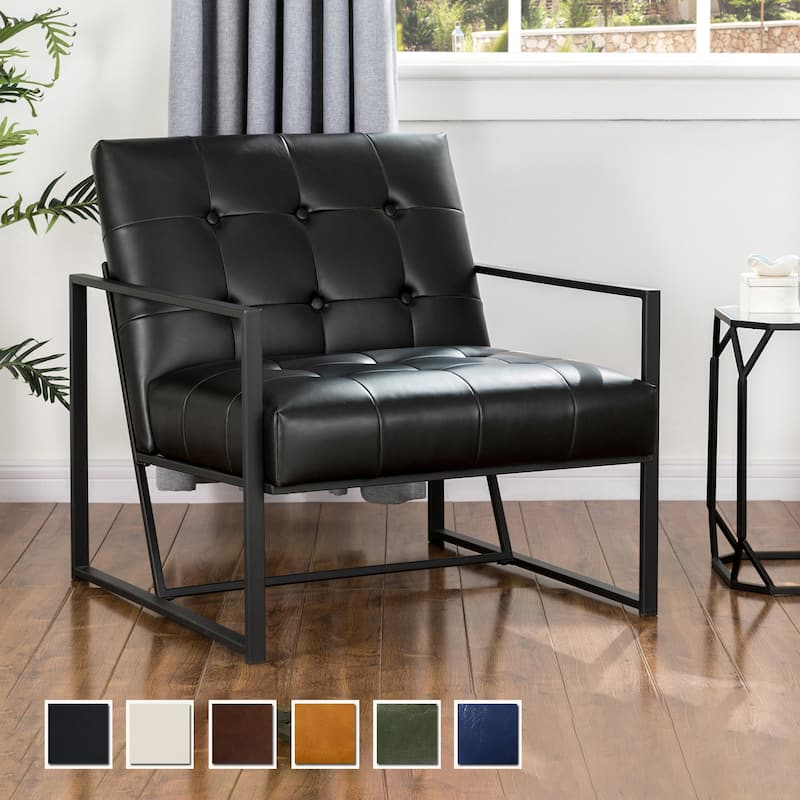 Glitzhome 29.50"W Mid-Century PU Leather Tufted Accent Chair - 29.5"W x 30.5"H x 29.25"D