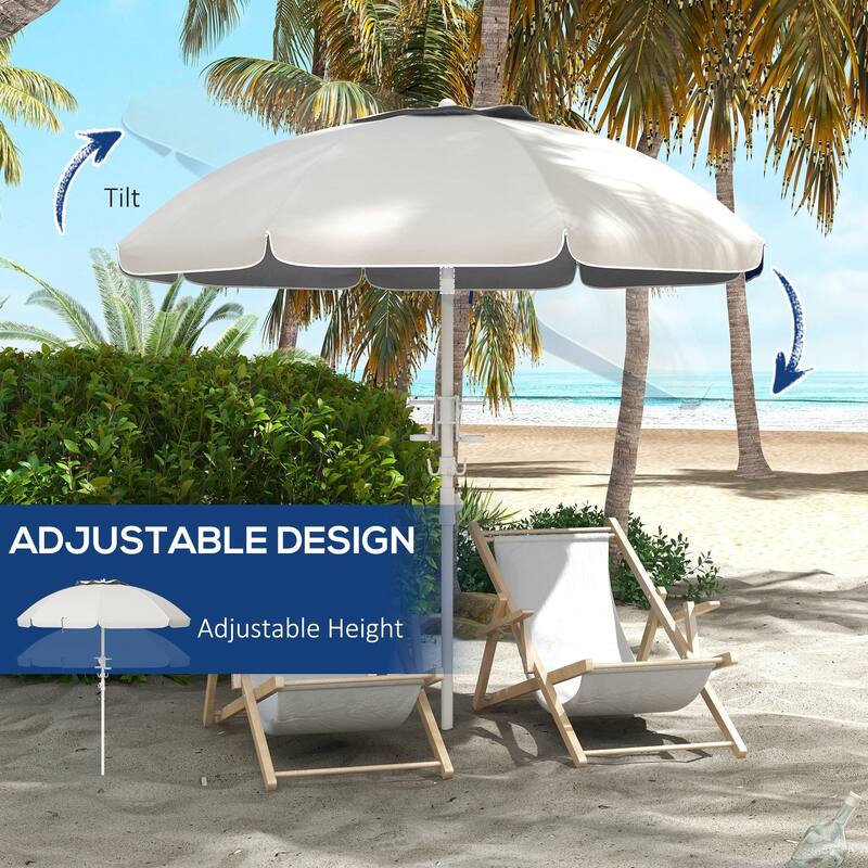 Outdoor Parasol Portable Beach Umbrella with Tilt, Adjustable Height 2 Cup Holders and Hook Ventilated Canopy, for Garden Pool