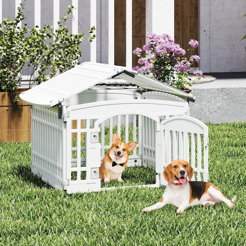 Costway 6/12 Panel Plastic Dog Playpen with Lockable Gate for Small &