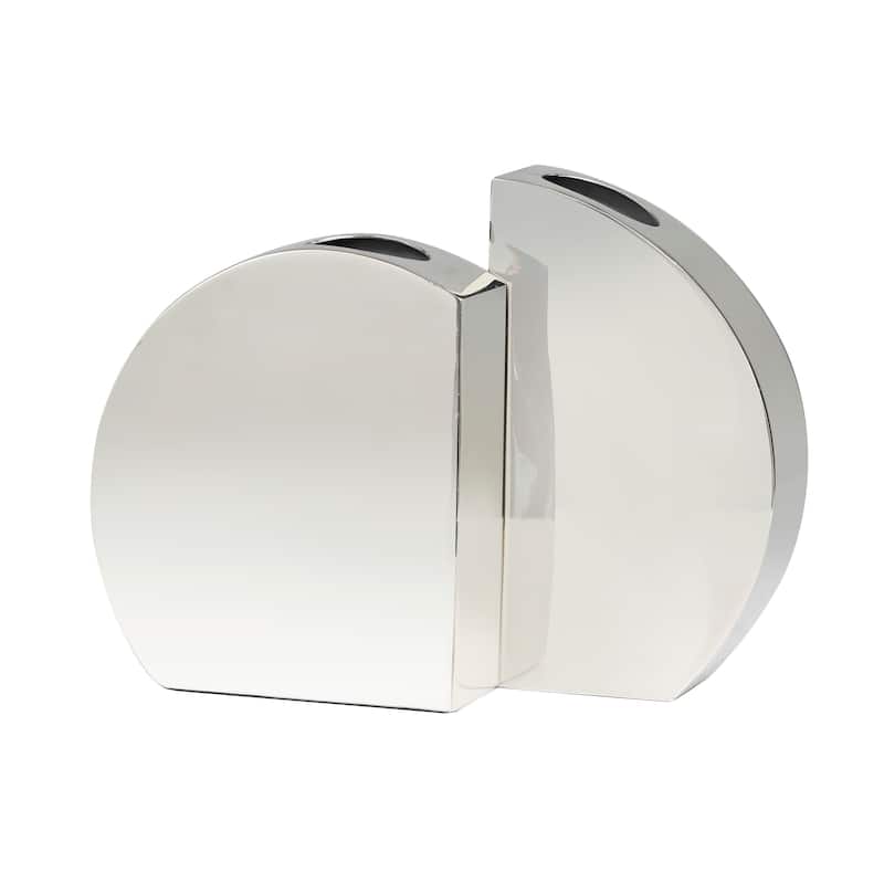 Silver Stainless Steel Metal Decorative Vase with a Sleek Mirror Finish (Set of 2) - 6"W, 7"H