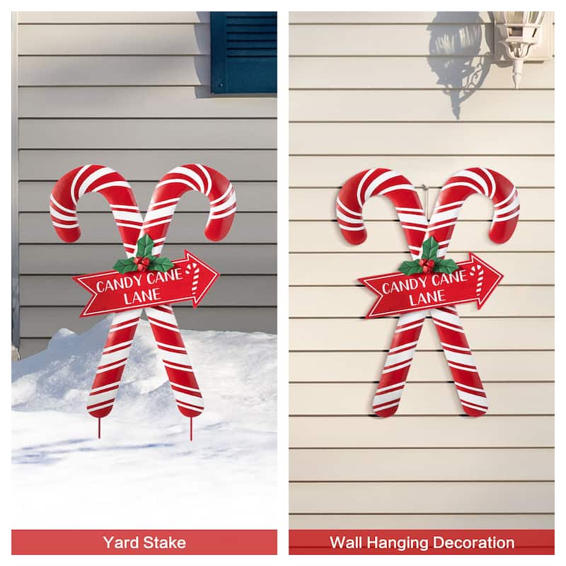 Glitzhome 30"H Metal Merry Christmas Candy Cane Yard Stake Wall Decor
