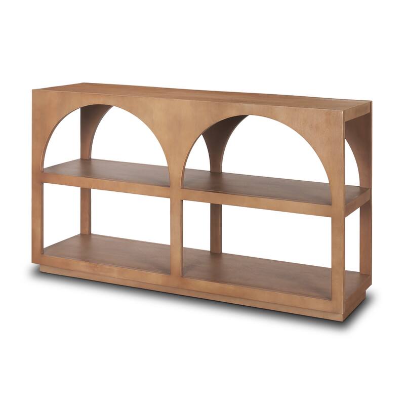 HomeRoots 54" Brown Solid Wood Floor Shelf Console Table With Two Shelves - 54' X '32' X '16