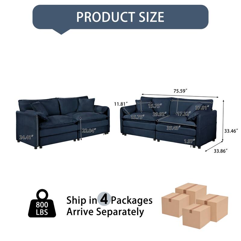 2-Piece 75.59" Chenille Cloud Loveseat Set with Deep Seat & 4 Pillows