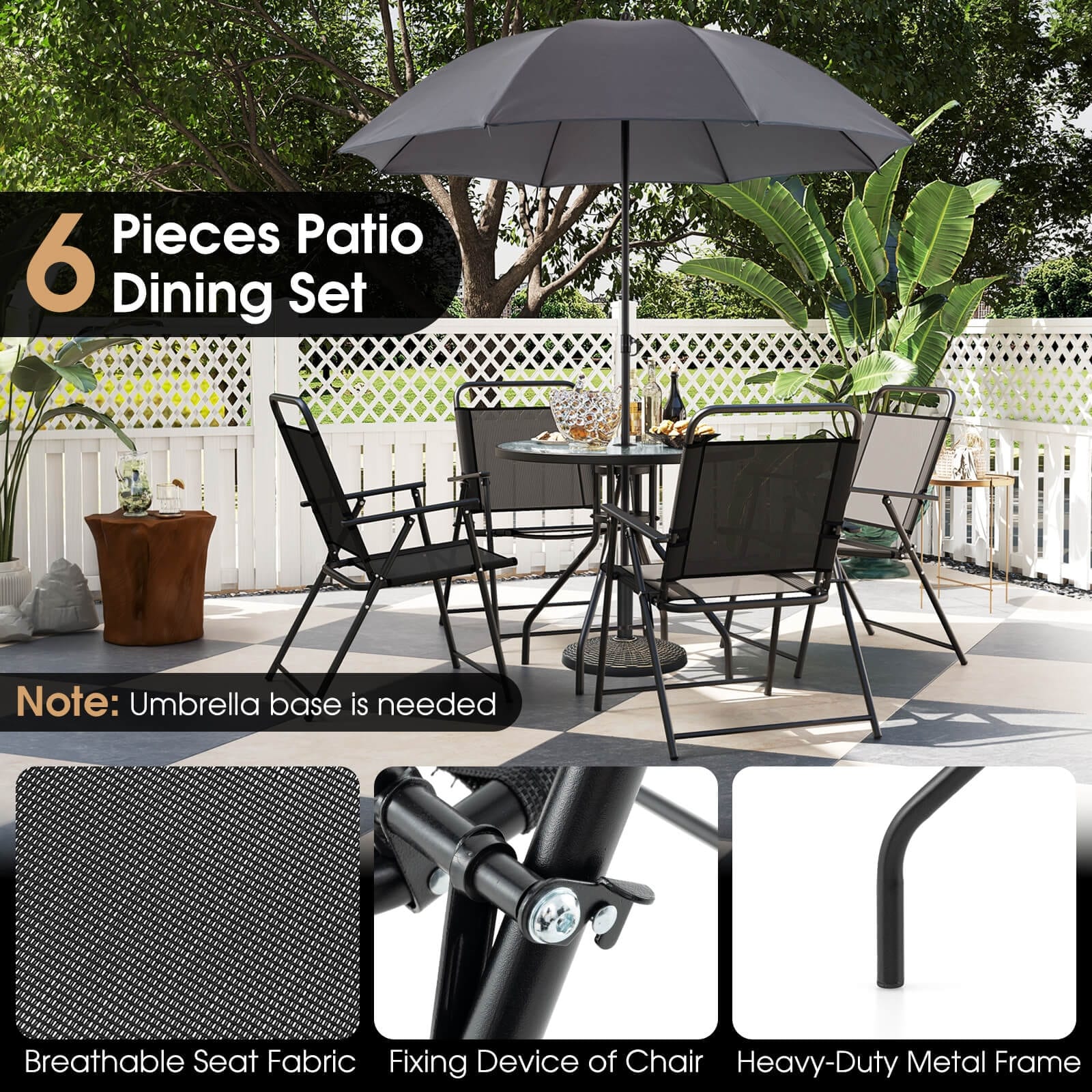 6 piece patio set chairs umbrella table for under 200 Nice C 8 Dining Set, Outdoor Furniture (Grey) 1.57 inches round Swivel chair measures 22 inches long x 22 inches wide x 35 inches high Seat measures 15.5 inches high x 20 inches wide Chair weight capacity of 300 pounds 6 Piece Outdoor Patio Dining