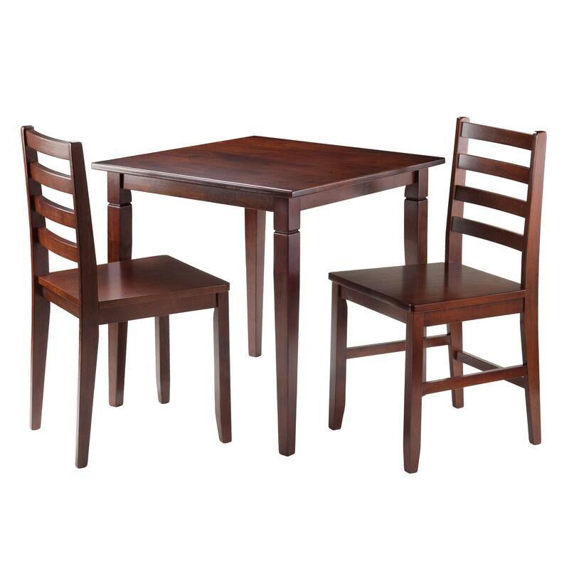 Set of 3 Warm Walnut Dining Table with Ladder Back Design Chairs 29.5"