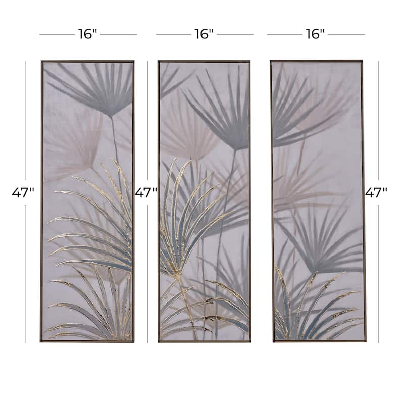 Canvas Leaf Palm Living Room Framed Wall Art with Gold Frame - Set of 3 Brown - Roche River Decor