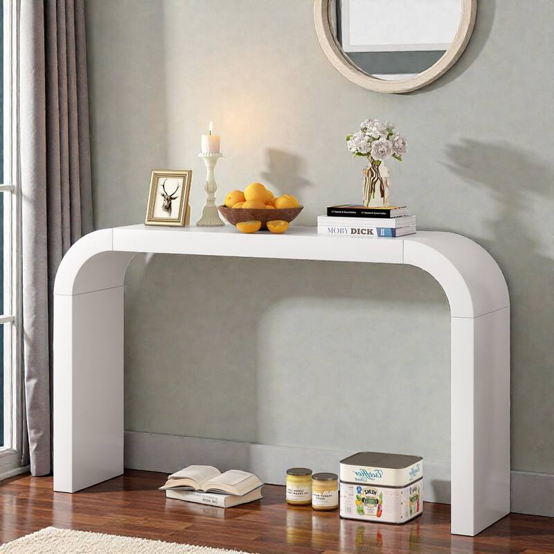 Modern Minimalist Console Table, Rectangular Slim Entryway Table with Sled Base, Lightweight & Stable for Living Room Hallway