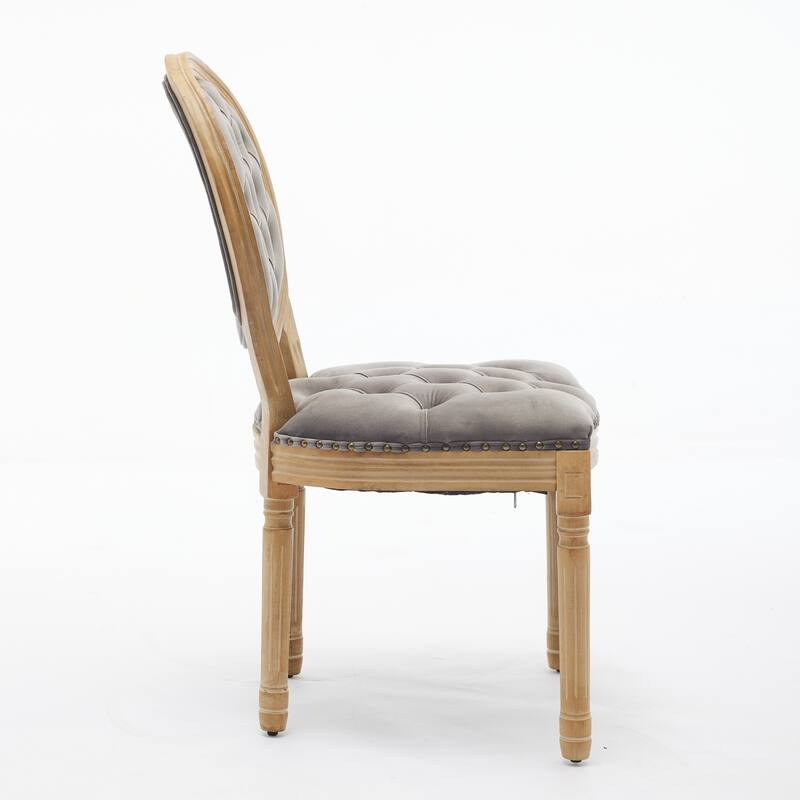 French Style Solid Wood Frame Dining Chair with Round Back, Set of 2 Velvet Kitchen Accent Chairs with Nailhead Trim