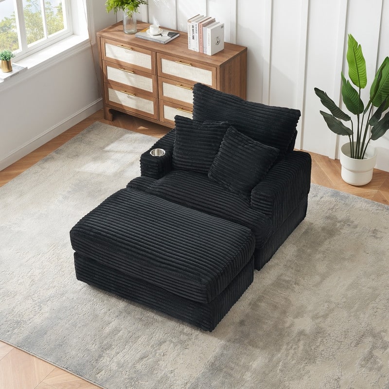 Corduroy Single Sofa+Ottoman, Cup Seats and No Cup Seats