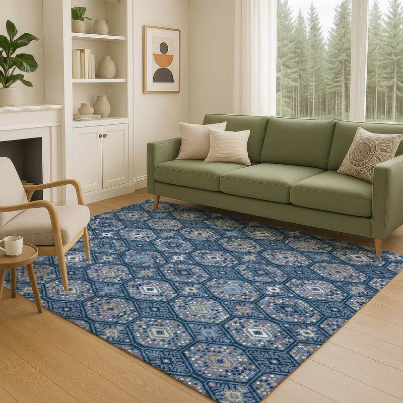 Machine Washable Indoor/ Outdoor Modern Hexi Chantille Rug