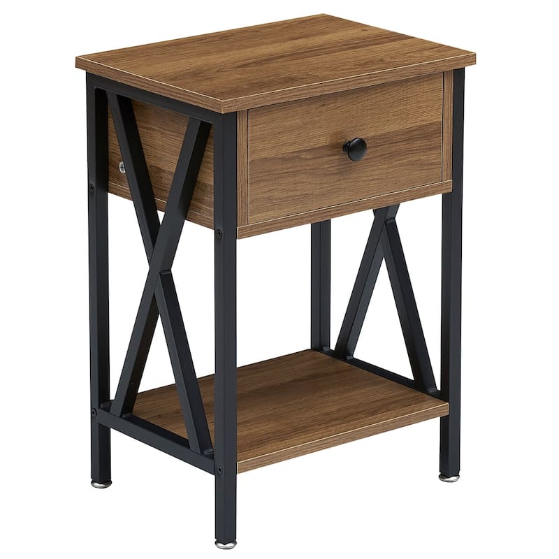 VECELO Mid Century Modern Nightstand with Storage Shelves, Set of 2 Nightstands, End Table/Side Table
