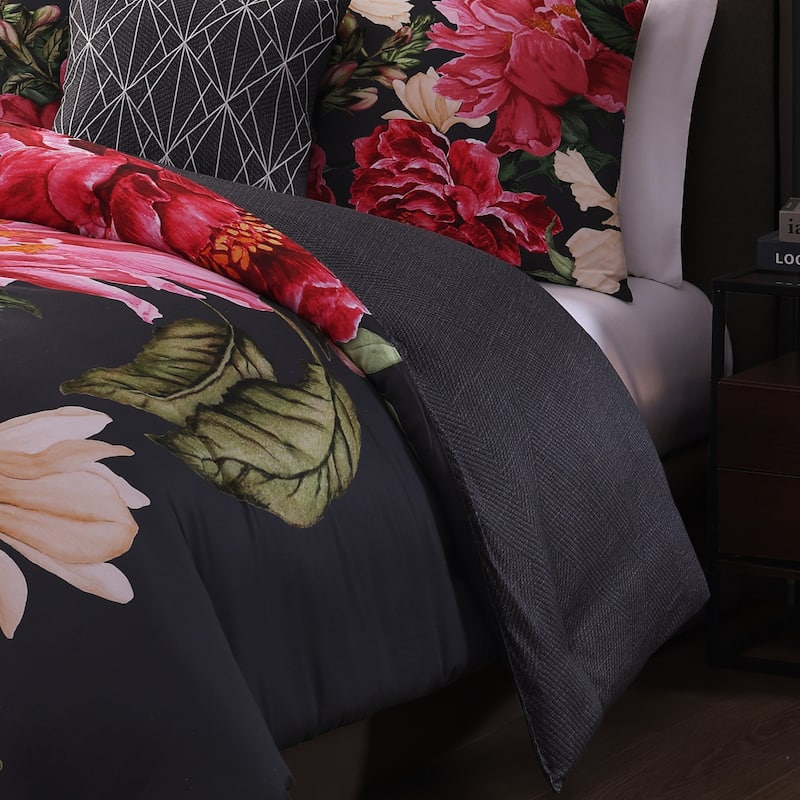 Bebejan Flower Garland 200 Thread Count 100% Cotton Sateen 5 Piece Reversible Comforter Set