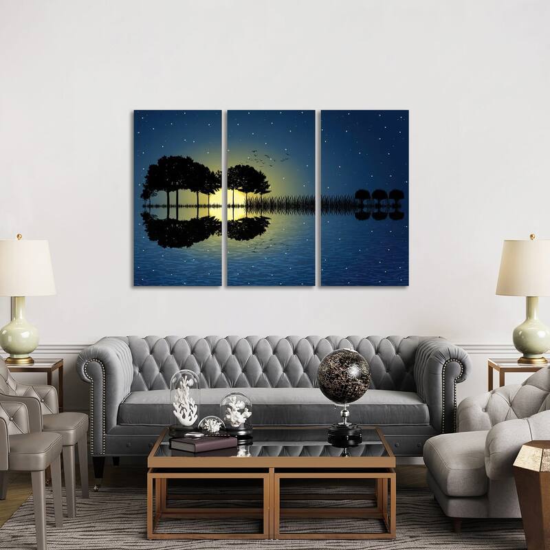 iCanvas "Guitar Island Moonlight" by psychoshadow 3-Piece Wall Art Set - 40x60x1.5