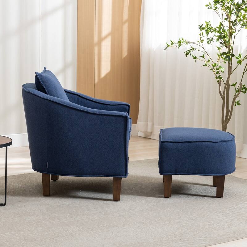 SEYNAR Mid Century Modern Barrel Chair Upholstered Club Accent Chair with Ottoman